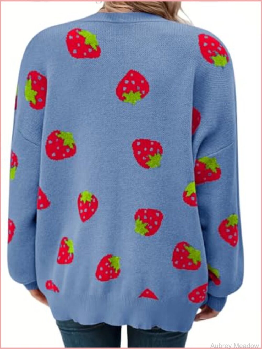 Plus Size Strawberry Floral Print Open Front Knit Cardigan Sweater - Picture 5 of 5